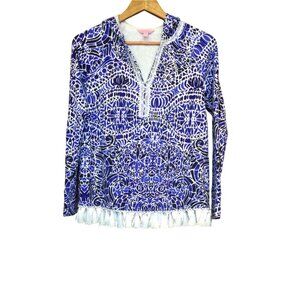 Lilly Pulitzer Harmon Hoodie Taverna Tile Allover Tassel Fringe Size XS